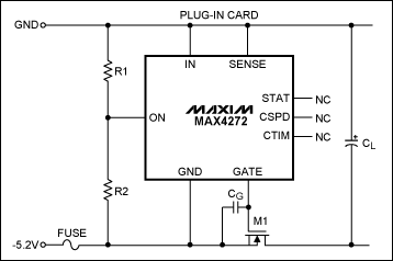 圖3. 單通道負電源熱插拔電路不具備斷路器功能，可調節(jié)開啟電壓。