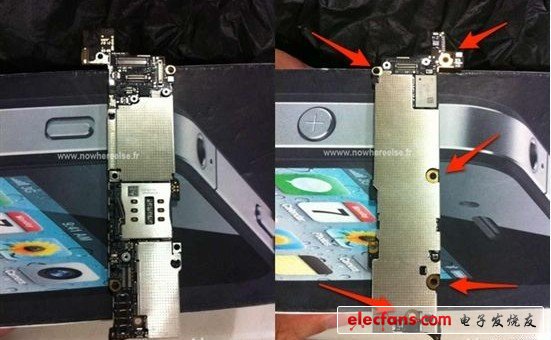 從曝光的照片上來(lái)看，iPhone 5的主板密封性更加嚴(yán)密，爆料人士透露稱，除了Wi-Fi和藍(lán)牙模塊可以直接動(dòng)手換換外，其余部件如果壞掉，該機(jī)就杯具了因?yàn)榧啥忍呔S修相當(dāng)麻煩