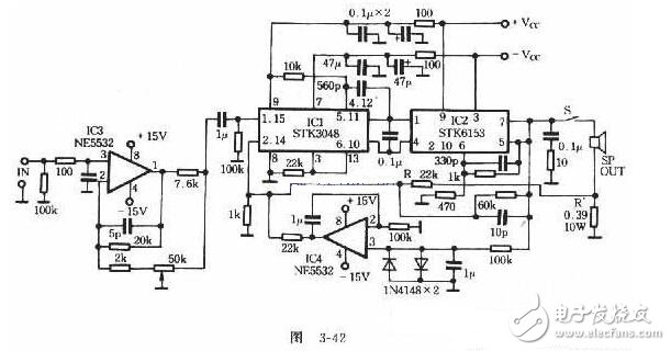 uPC1225H是NEC推出的50W音響驅(qū)動(dòng)電路，芯片內(nèi)部設(shè)置有完善的保護(hù)環(huán)節(jié)，外圍電路雖然略微復(fù)雜了一些，但uPC1225H的輸出電壓偏差只有±5mV，極寬的功率頻帶與極高的轉(zhuǎn)換速率使之比LM3886等集成功放的音色溫暖，柔和且更加耐聽。