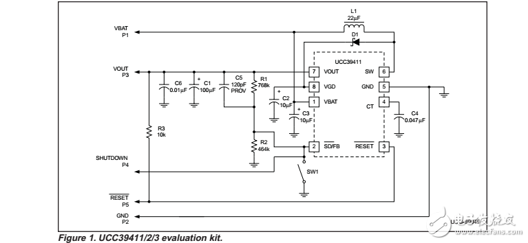 ucc39411低功率同步升壓轉(zhuǎn)換器評(píng)估套件原理圖和列表材料