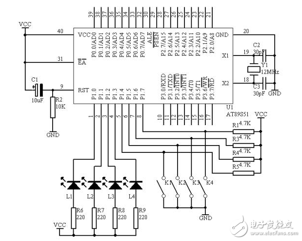 基于AT89S51單片機(jī)的多路開關(guān)狀態(tài)指示裝置指示