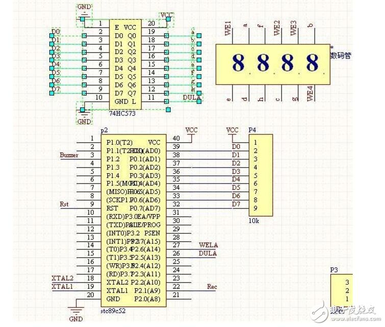 74hc573驅(qū)動4位數(shù)碼管電路連接圖及程序代碼分享