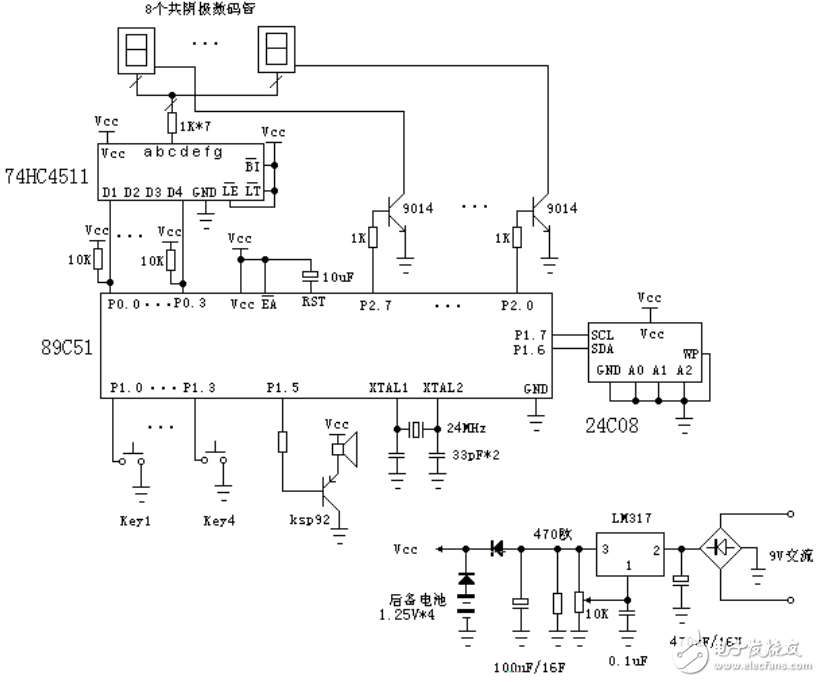 基于89C51單片機8個鬧鐘時間的智能時鐘的設(shè)計（附電路圖和程序代碼）