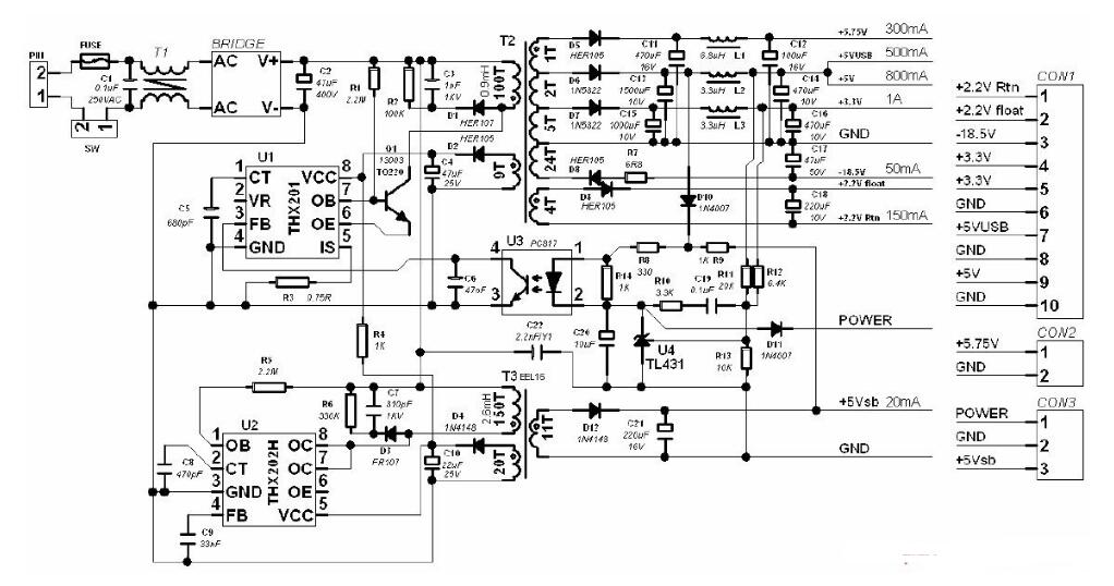 thx202h應用電路圖大全（四款電源電路/開關(guān)電源適配器/控制型開關(guān)電源）